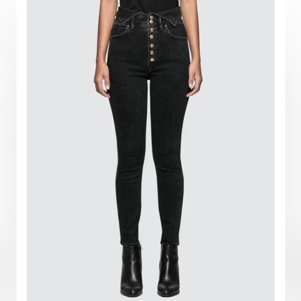 MOTHER High-Waist Button-Fly Black Skinny Jeans